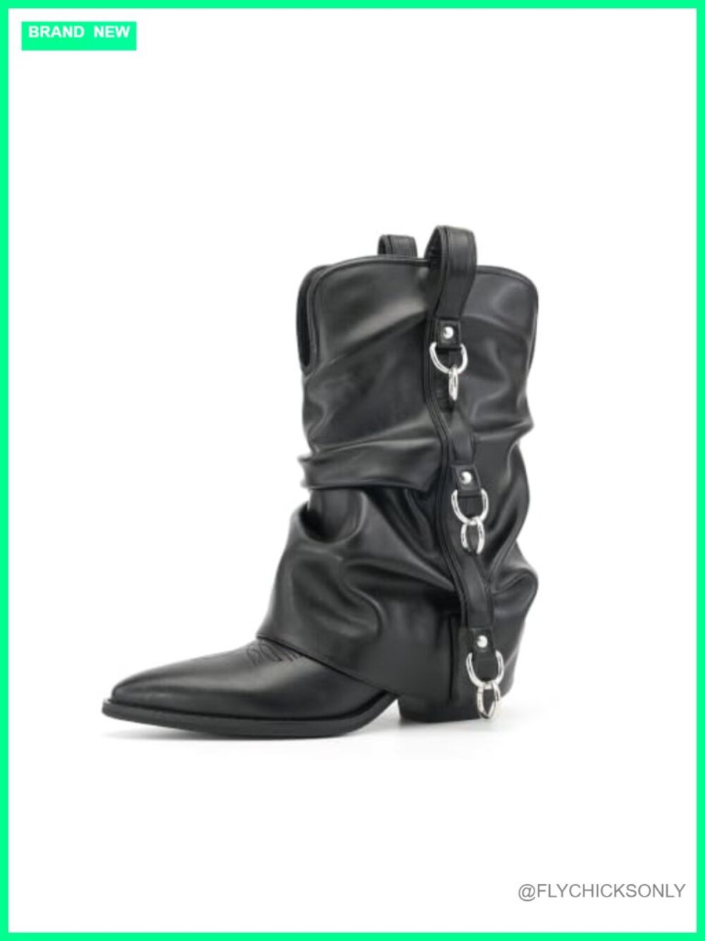 Faux Leather Mid-Calf Western Cowboy Boots Pointed Toe Slouchy Pull On
